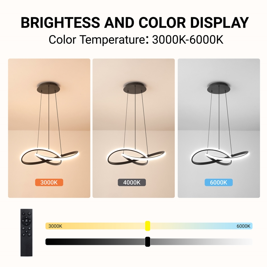 Brilagi - INFINITY LED Dimmable Pendant Light on Cable LED/55W/230V 3000–6000K 50x50 cm Black + Remote Control