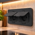 BRILAGI - Kitchen recessed double socket INBOX IP55, black, rectangular