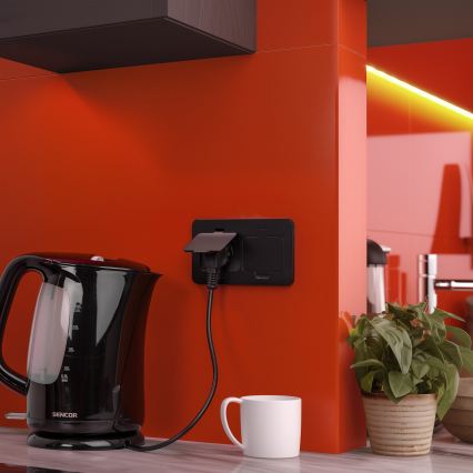 BRILAGI - Kitchen recessed double socket INBOX IP55, black, rectangular