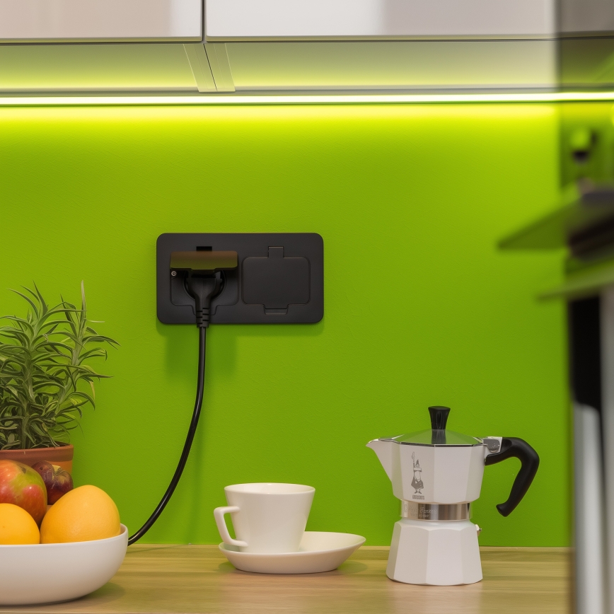 BRILAGI - Kitchen recessed double socket INBOX IP55, black, rectangular
