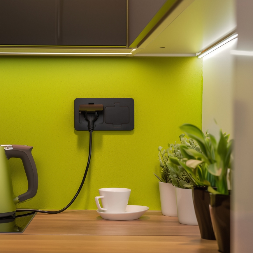 BRILAGI - Kitchen recessed double socket INBOX IP55, black, rectangular