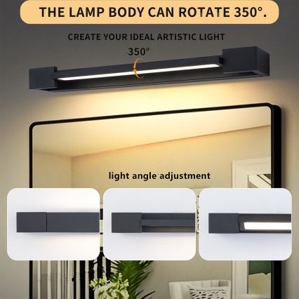 Brilagi - LED AQUA LINE Bathroom Mirror Light 12W/230V 45 cm IP44 Black CRI 90