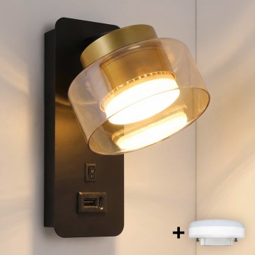 Brilagi - LED AURA LUX wall lamp with USB port 1xGX53/30W/230V black/gold