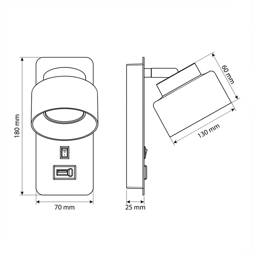 Brilagi - LED AURA LUX Wall Lamp with USB Port 1xGX53/30W/230V Black/Smoked