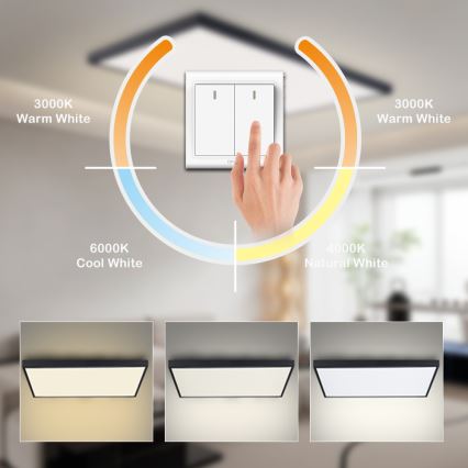 Brilagi - LED Bathroom Ceiling Light FRAME, 96W/230V, 120x60 cm, 3000/4000/6000K, IP44, Black