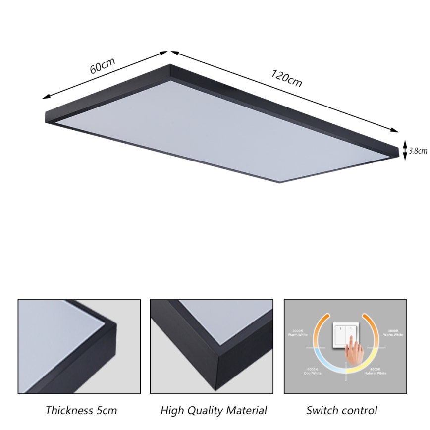 Brilagi - LED Bathroom Ceiling Light FRAME, 96W/230V, 120x60 cm, 3000/4000/6000K, IP44, Black