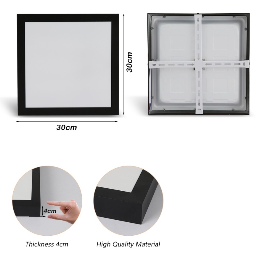 Brilagi - LED Bathroom ceiling light FRAME LED/24W/230V 30x30 cm 3000/4000/6000K IP44 black
