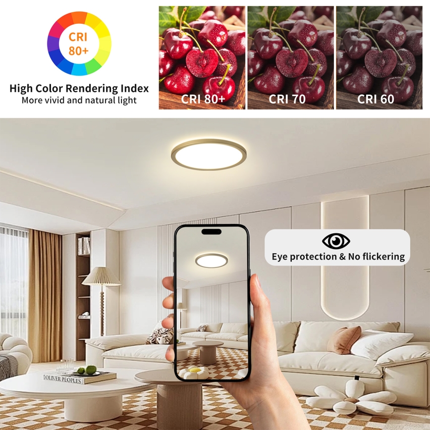 Brilagi - ULTRA SLIM LED Bathroom Ceiling Light LED/12W/230V Ø 22.5 cm Gold IP54