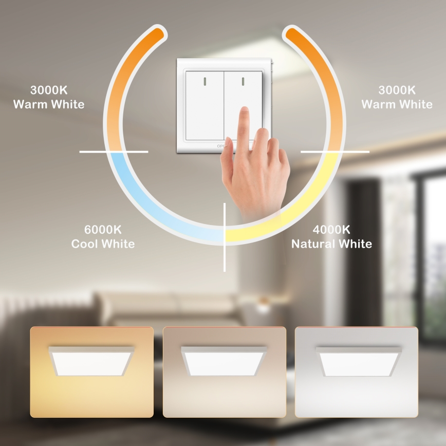 Brilagi - FRAME LED Bathroom Ceiling Light 50W, 230V, selectable 3000/4000/6000K, 60x60 cm, IP44, Silver