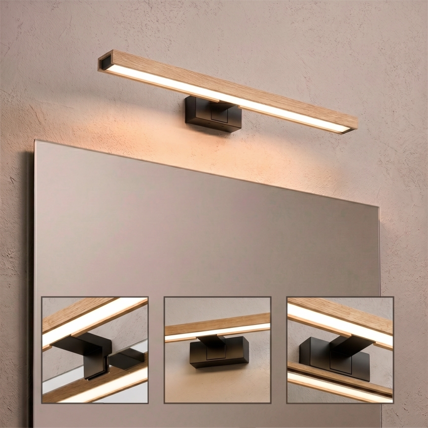 Brilagi - WOODY MIRROR 3-in-1 LED Bathroom Mirror Light LED/12W/230V 60 cm IP44 Black/Oak