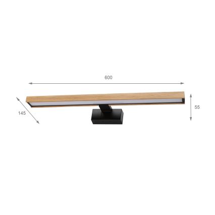 Brilagi - WOODY MIRROR 3-in-1 LED Bathroom Mirror Light LED/12W/230V 60 cm IP44 Black/Oak
