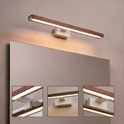 Brilagi - WOODY MIRROR 3-in-1 LED Bathroom Mirror Light LED/12W/230V 60 cm IP44 White / Oak-Cherry