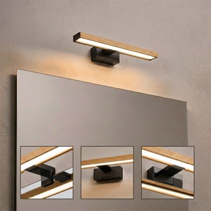 Brilagi - WOODY MIRROR 3-in-1 LED Bathroom Mirror Light 8W/230V IP44 Black/Oak