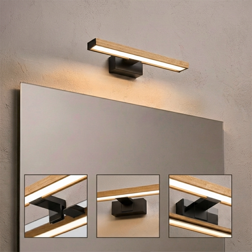 Brilagi - WOODY MIRROR 3-in-1 LED Bathroom Mirror Light 8W/230V IP44 Black/Oak