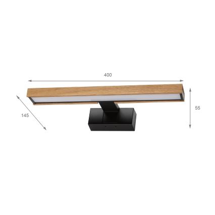 Brilagi - WOODY MIRROR 3-in-1 LED Bathroom Mirror Light 8W/230V IP44 Black/Oak