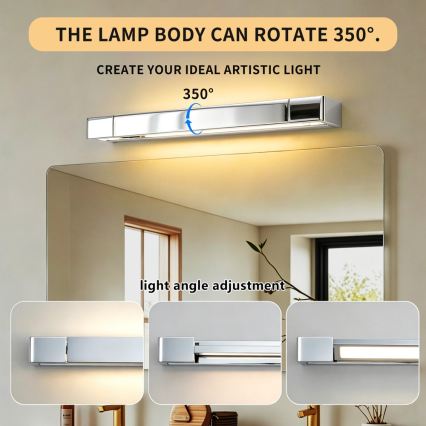 BRILAGI - AQUA LINE LED Bathroom Mirror Light, 12W/230V, 45 cm, IP44, Polished Chrome, CRI 90