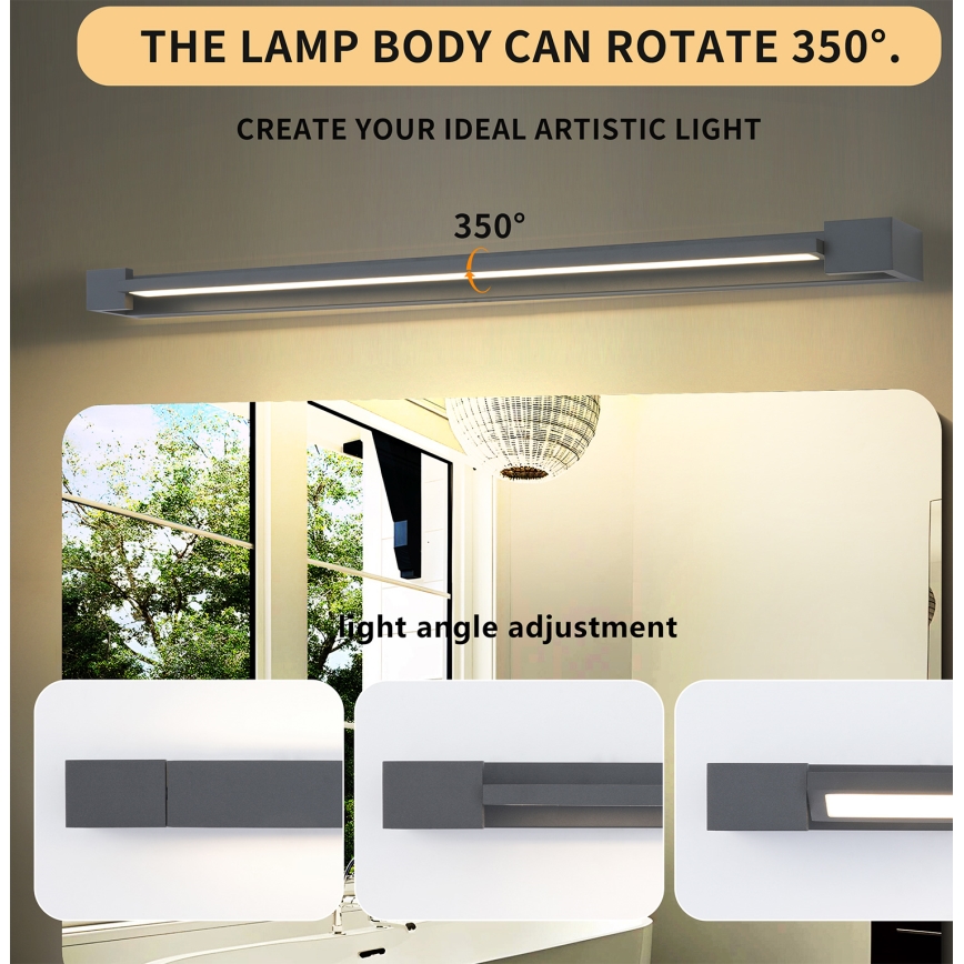 Brilagi - AQUA LINE LED Bathroom Mirror Light 24W/230V 90 cm IP44 Anthracite CRI 90