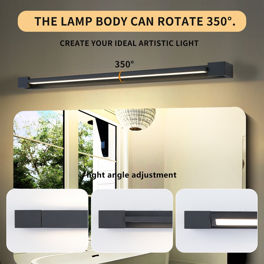 Brilagi - AQUA LINE LED Bathroom Mirror Light, 24W, 230V, 90 cm, IP44, Black, CRI 90