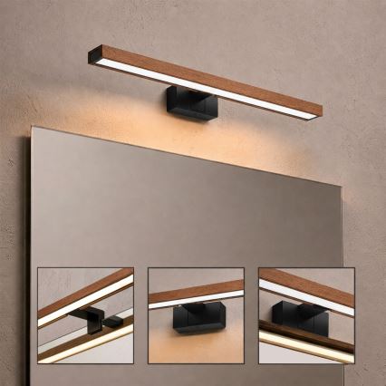 Brilagi - WOODY MIRROR 3-in-1 LED Bathroom Mirror Light LED/12W/230V 60 cm IP44 Black/Cherry Oak