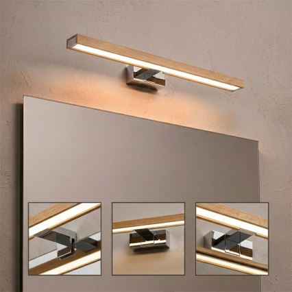 Brilagi - LED Bathroom Mirror Light WOODY MIRROR 3-in-1 LED/12W/230V 60 cm IP44 Polished Chrome/Oak