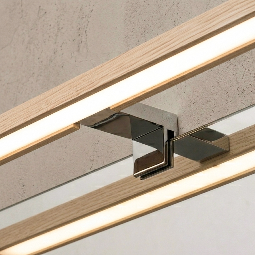 Brilagi - LED Bathroom Mirror Light WOODY MIRROR 3-in-1 LED/12W/230V 60 cm IP44 Polished Chrome/Oak