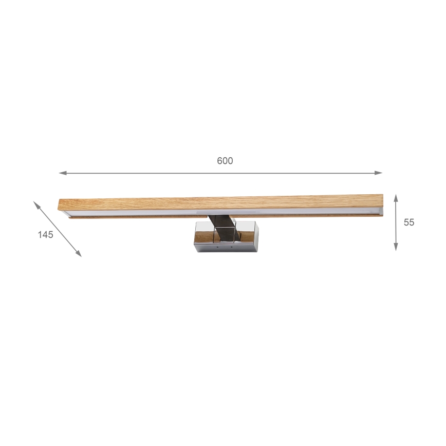 Brilagi - LED Bathroom Mirror Light WOODY MIRROR 3-in-1 LED/12W/230V 60 cm IP44 Polished Chrome/Oak