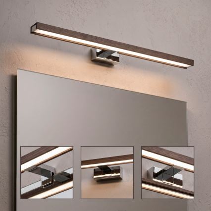 Brilagi - WOODY MIRROR 3-in-1 LED Bathroom Mirror Light LED/12W/230V 60 cm IP44 Glossy Chrome/Oak Walnut