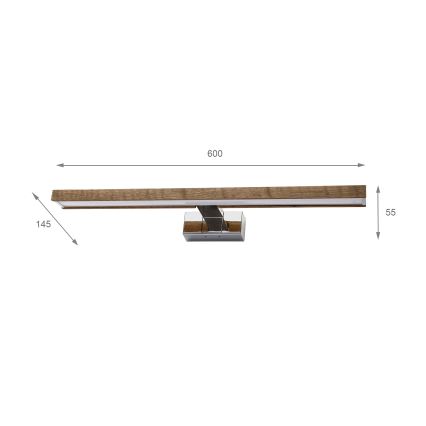 Brilagi - WOODY MIRROR 3-in-1 LED Bathroom Mirror Light LED/12W/230V 60 cm IP44 Glossy Chrome/Oak Walnut