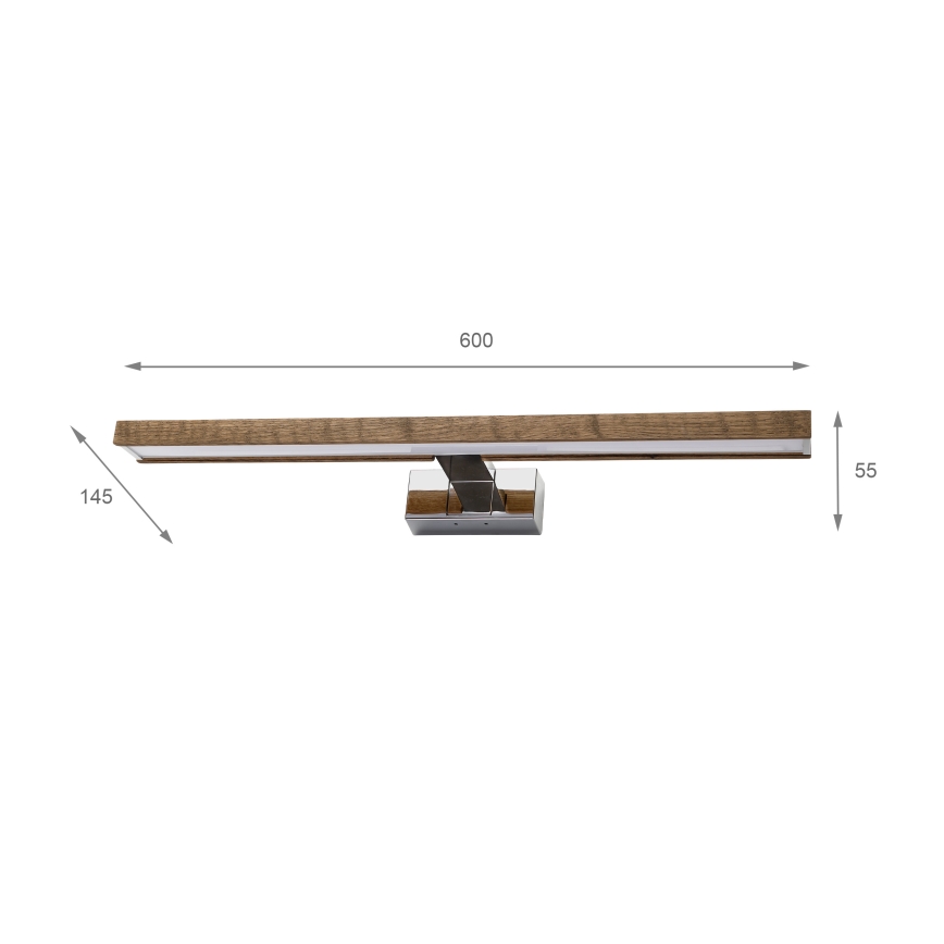 Brilagi - WOODY MIRROR 3-in-1 LED Bathroom Mirror Light LED/12W/230V 60 cm IP44 Glossy Chrome/Oak Walnut