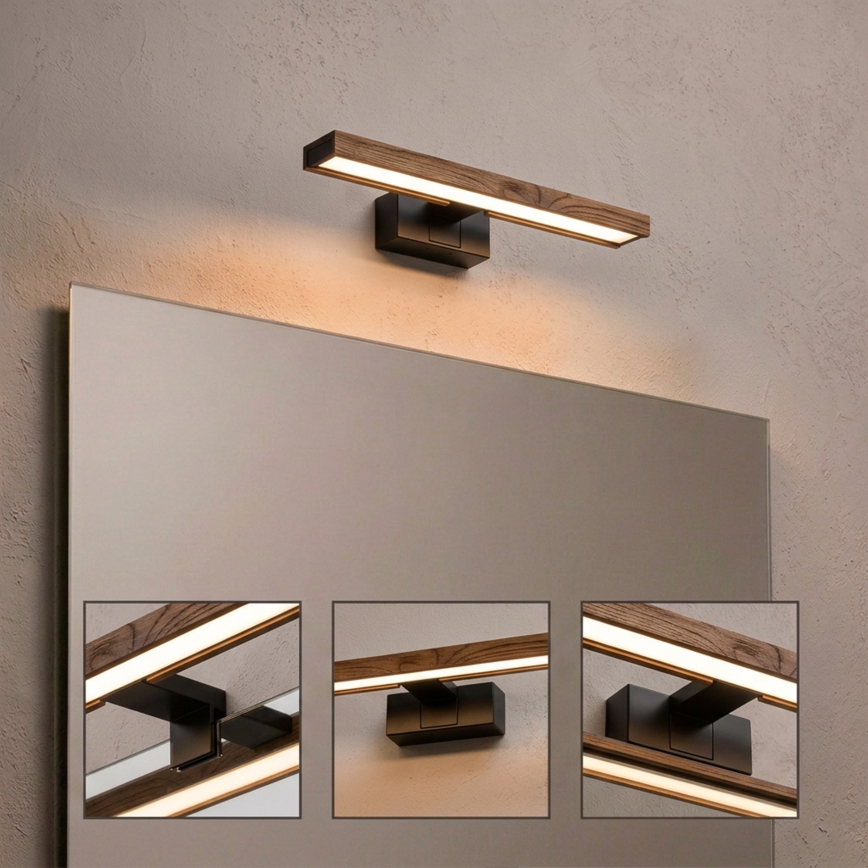 Brilagi - WOODY MIRROR 3-in-1 LED Bathroom Mirror Light LED/8W/230V 40 cm IP44 Black/Oak