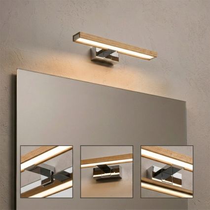 Brilagi - LED bathroom mirror light WOODY MIRROR 3-in-1 LED/8W/230V 40 cm IP44 glossy chrome/oak