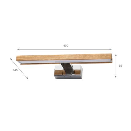 Brilagi - LED bathroom mirror light WOODY MIRROR 3-in-1 LED/8W/230V 40 cm IP44 glossy chrome/oak