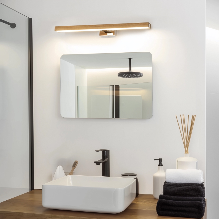 Brilagi - LED Bathroom mirror lighting WOODY MIRROR LED/12W/230V 60 cm IP44 oak/shiny chrome