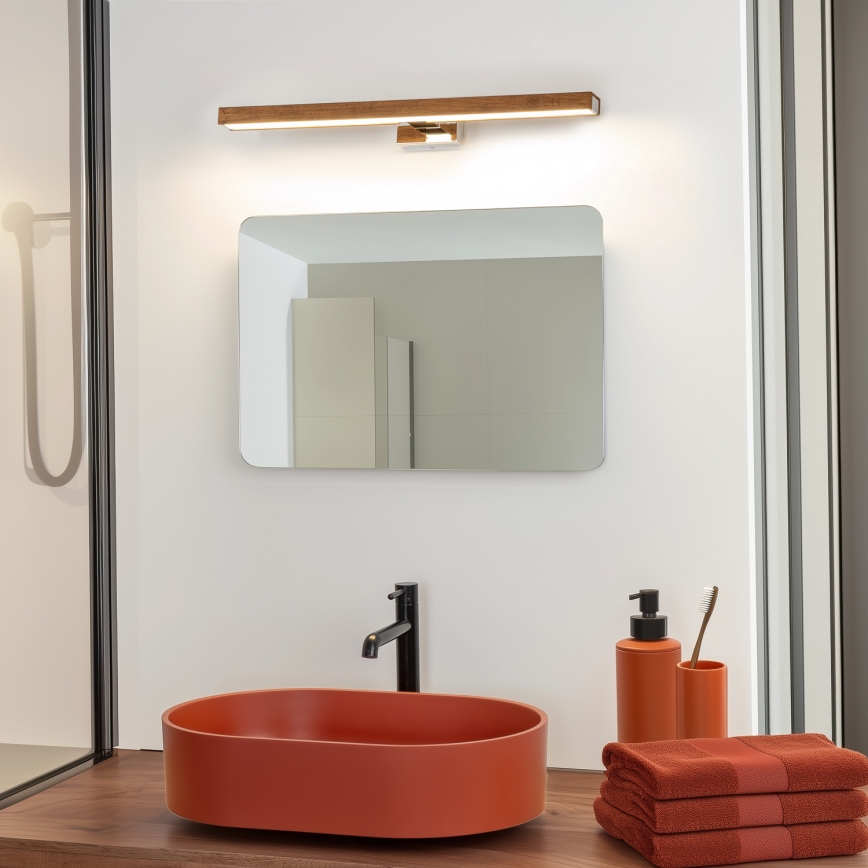 Brilagi - LED Bathroom mirror lighting WOODY MIRROR LED/12W/230V 60 cm IP44 oak cherry/shiny chrome