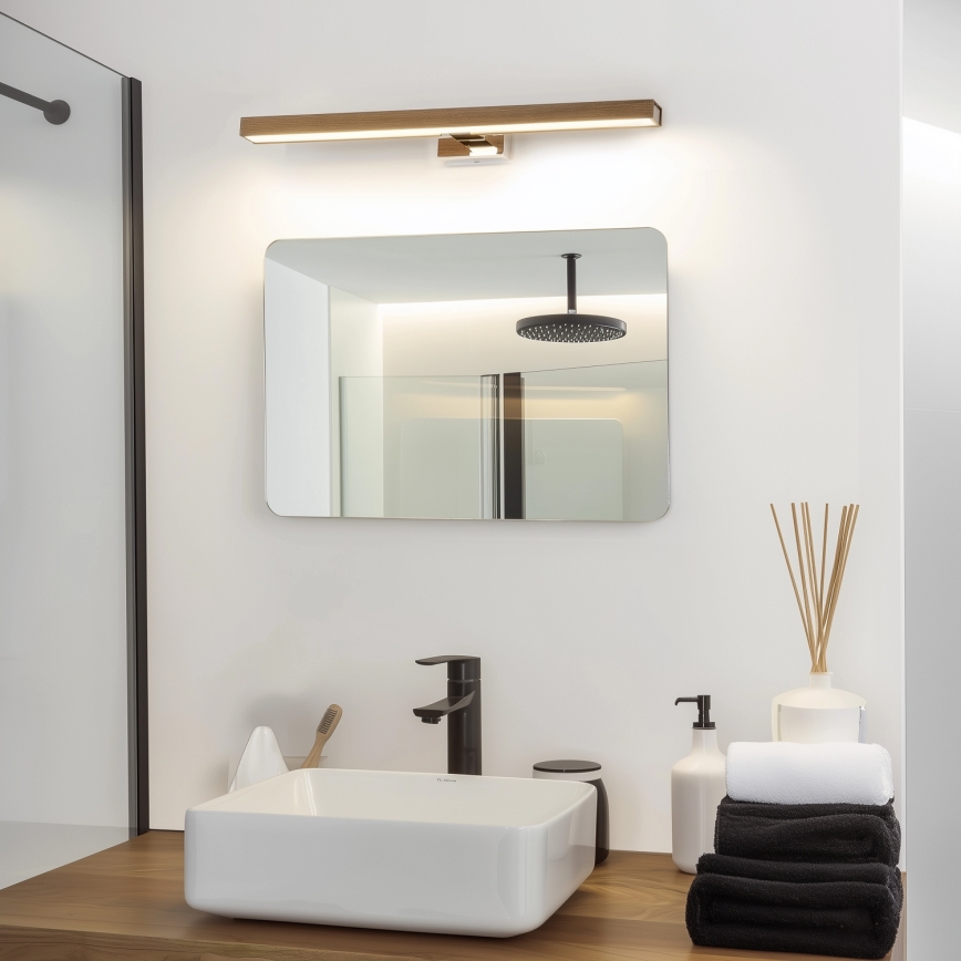 Brilagi - LED Bathroom mirror lighting WOODY MIRROR LED/12W/230V 60 cm IP44 oak walnut/shiny chrome