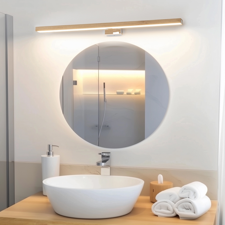 Brilagi - LED Bathroom mirror lighting WOODY MIRROR LED/15W/230V 90 cm IP44 oak/shiny chrome