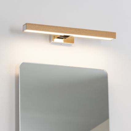 Brilagi - LED Bathroom mirror lighting WOODY MIRROR LED/8W/230V 40 cm IP44 oak/shiny chrome