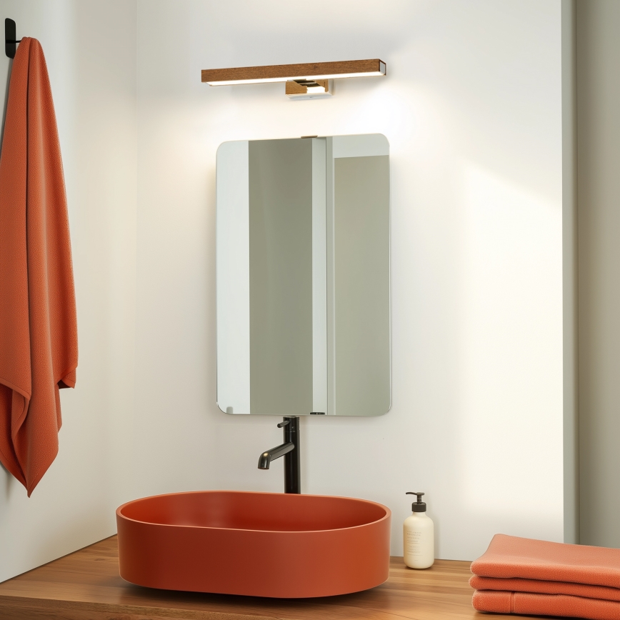 Brilagi - LED Bathroom mirror lighting WOODY MIRROR LED/8W/230V 40 cm IP44 oak cherry/shiny chrome