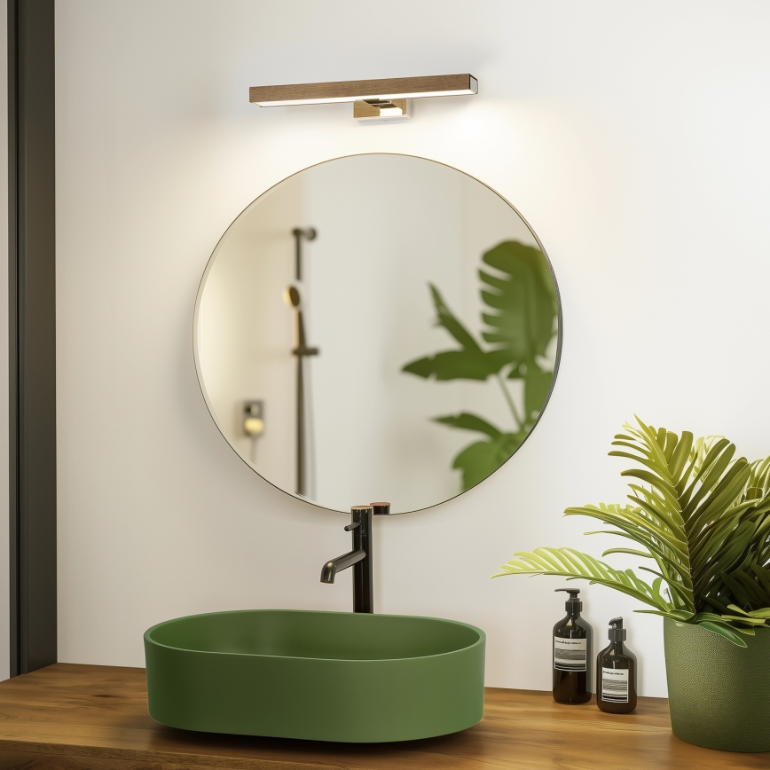 Brilagi - LED Bathroom mirror lighting WOODY MIRROR LED/8W/230V 40 cm IP44 oak walnut/shiny chrome