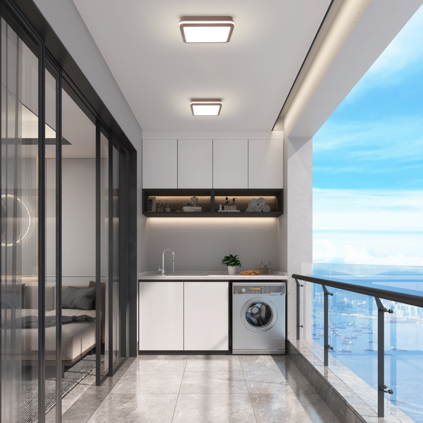 Brilagi - BENE LED Outdoor Ceiling Light with Sensor, 24W/230V, 26x26 cm, Brown, IP54