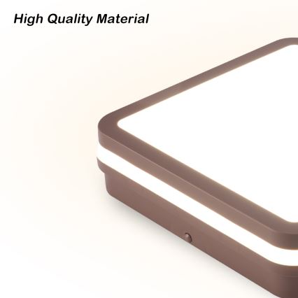 Brilagi - BENE LED Outdoor Ceiling Light with Sensor, 24W/230V, 26x26 cm, Brown, IP54