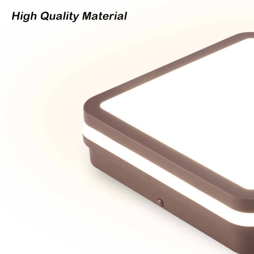 Brilagi - BENE LED Outdoor Ceiling Light with Sensor, 24W/230V, 26x26 cm, Brown, IP54