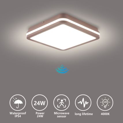 Brilagi - BENE LED Outdoor Ceiling Light with Sensor, 24W/230V, 26x26 cm, Brown, IP54