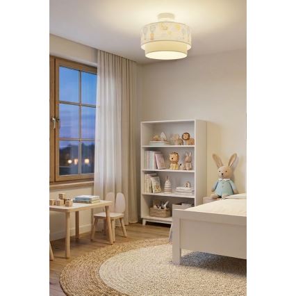 Brilagi - BOBO LED children's flush-mount ceiling light 1xE27/10W/230V, Ø 40 cm, white/beige with animal motifs