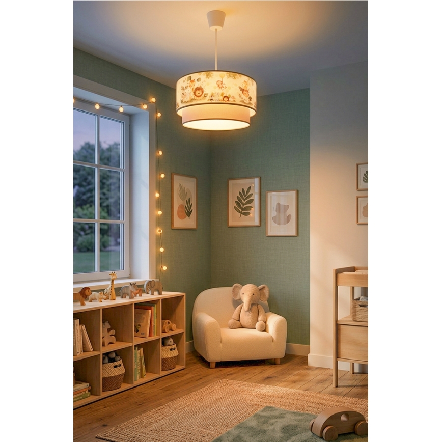 Brilagi - BOBO LED Children's Pendant on Cable, 1x E27, 10W, 230V, Ø 40 cm — Cream/Green/Jungle