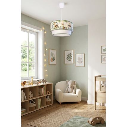 Brilagi - BOBO LED Children's Pendant on Cable, 1x E27, 10W, 230V, Ø 40 cm — Cream/Green/Jungle