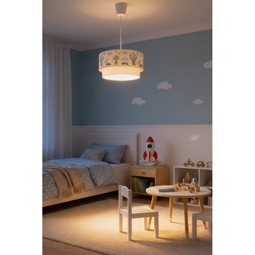 Brilagi - BOBO LED Kids' Pendant Light on Cord, 1xE27/60W/230V, dia. 40 cm, cream/blue/teddy bears