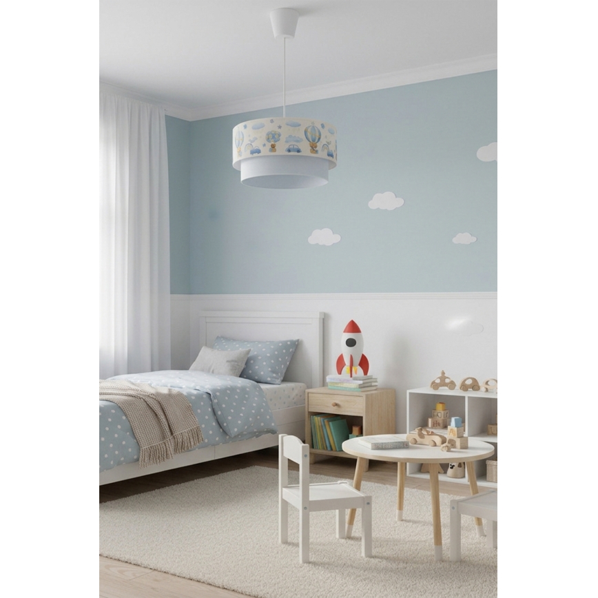 Brilagi - BOBO LED Kids' Pendant Light on Cord, 1xE27/60W/230V, dia. 40 cm, cream/blue/teddy bears