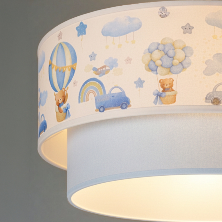 Brilagi - BOBO LED Kids' Pendant Light on Cord, 1xE27/60W/230V, dia. 40 cm, cream/blue/teddy bears