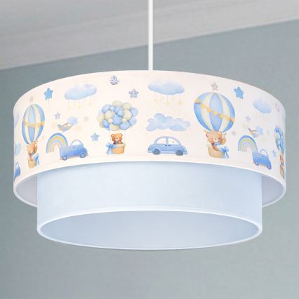 Brilagi - BOBO LED Kids' Pendant Light on Cord, 1xE27/60W/230V, dia. 40 cm, cream/blue/teddy bears